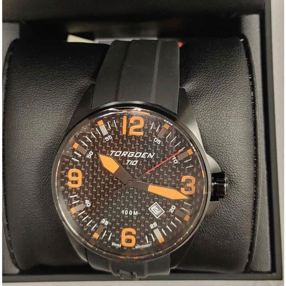 Torgoen TN1019 T10 38mm Analog Watch Black Silicone Band Sporty Professional NWT